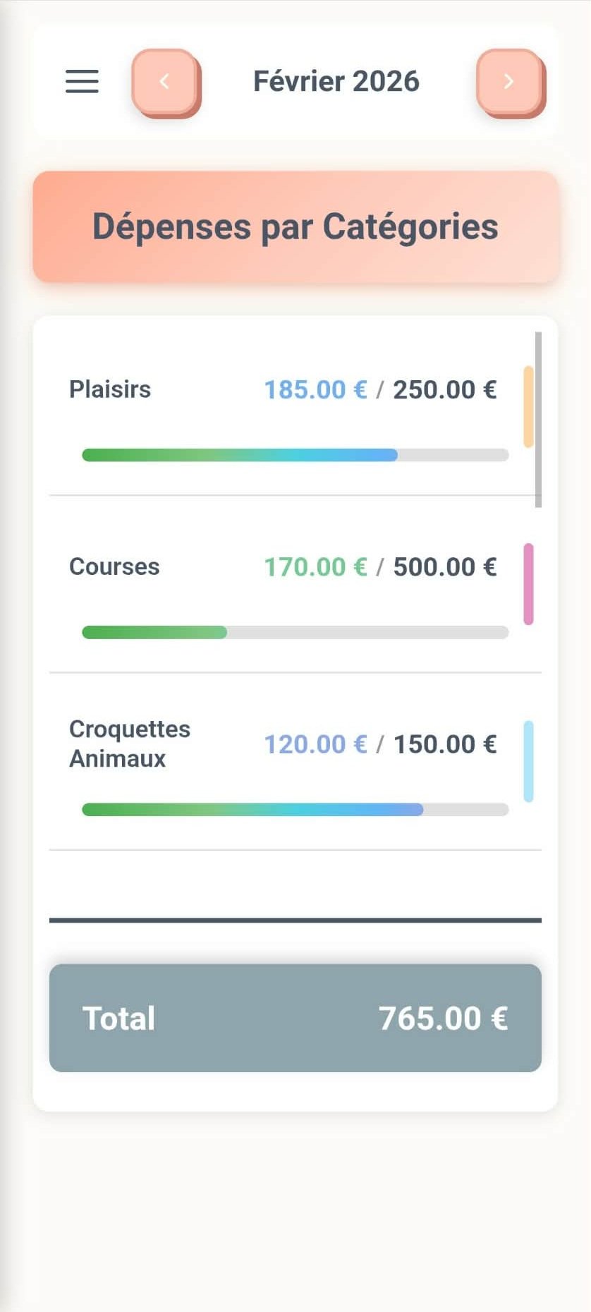 Dépenses par catégorie